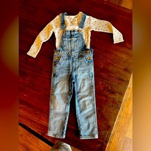 Girls 4T Overalls and Long Sleeve Top Outfit